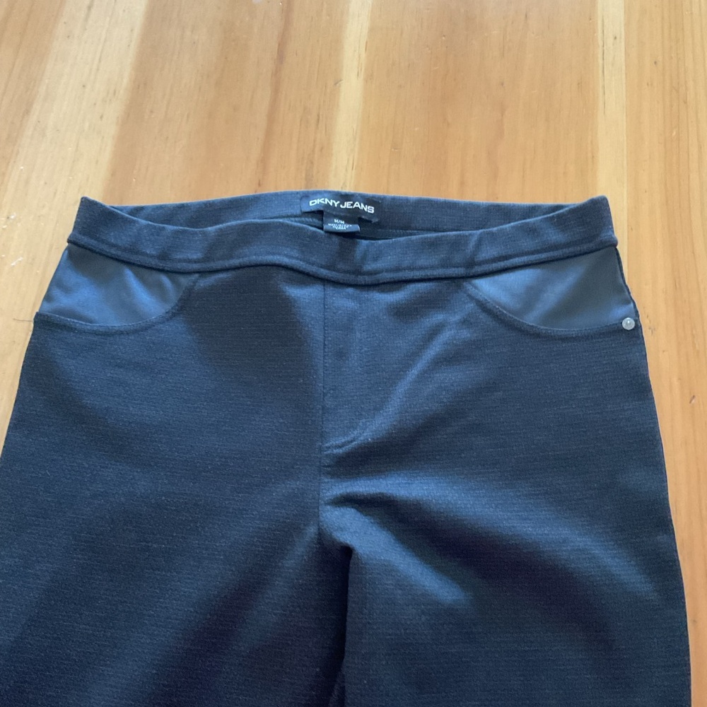 DKNY Black Ponte Faux-Leather Trim Leggings